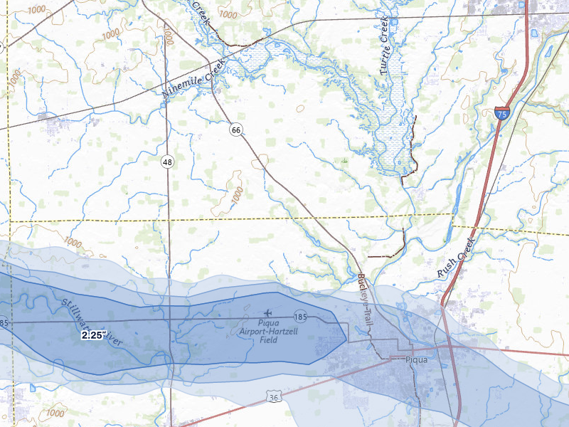 NEXRAD radar-signature map of the hail storm over Piqua, OH on Mar 22, 2026