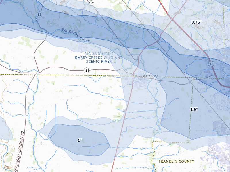 NEXRAD radar-signature map of the hail storm over Plain City, OH on Mar 22, 2026