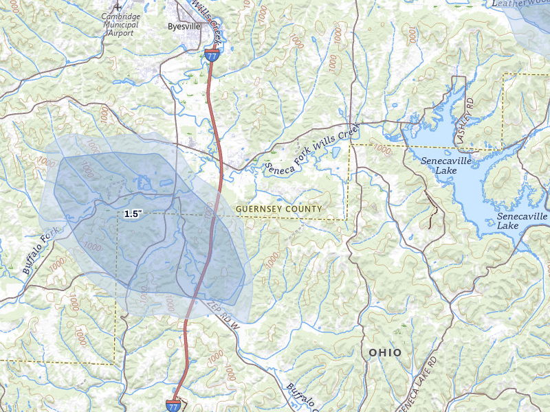 NEXRAD radar-signature map of the hail storm over Pleasant City, OH on Jun 6, 2026