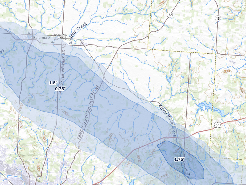 NEXRAD radar-signature map of the hail storm over Pleasantville, OH on Jun 6, 2026