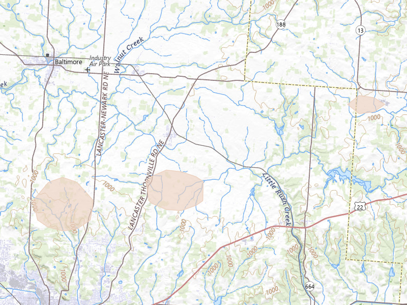 Radar-estimated hail-size map of the storm over Pleasantville, OH on Jul 21, 2026