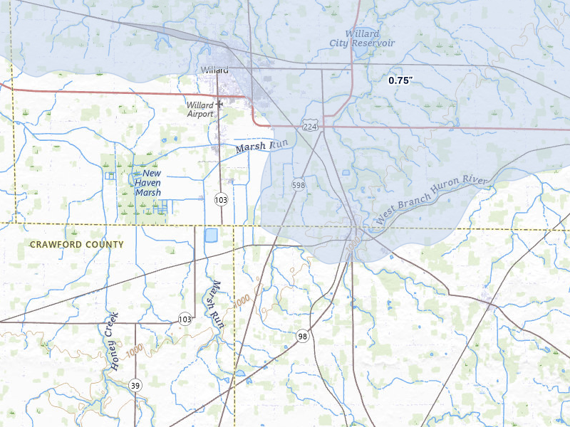 NEXRAD radar-signature map of the hail storm over Plymouth, OH on Mar 22, 2026