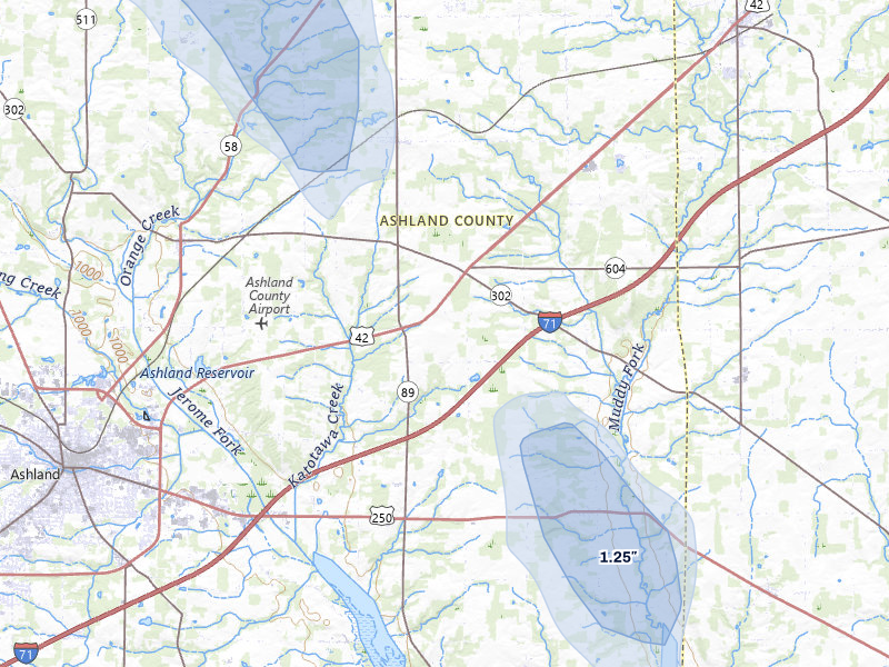 NEXRAD radar-signature map of the hail over Polk, OH