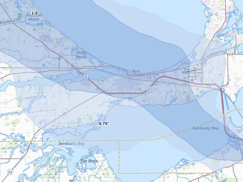 NEXRAD radar-signature map of the hail over Port Clinton, OH