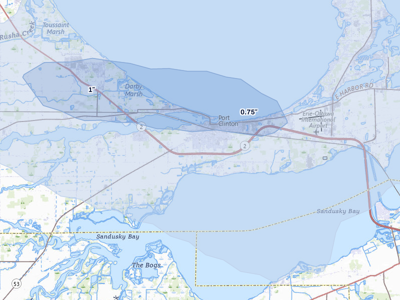 NEXRAD radar-signature map of the hail over Port Clinton, OH