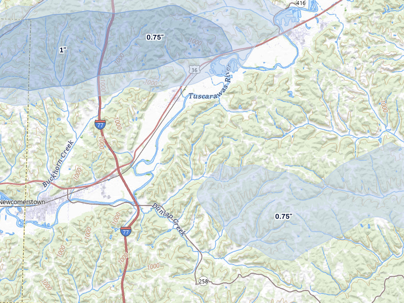NEXRAD radar-signature map of the hail over Port Washington, OH