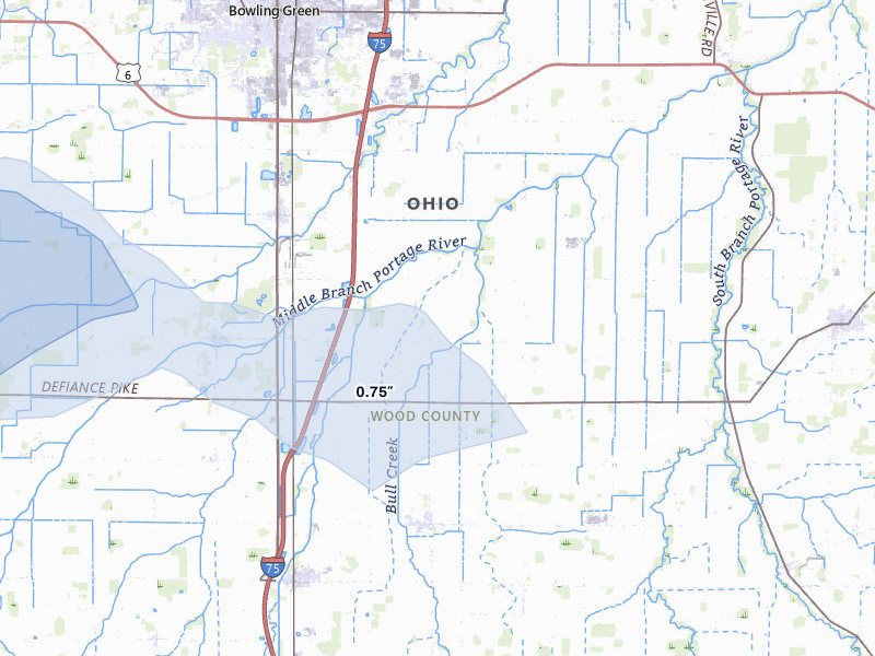 NEXRAD radar-signature map of the hail over Portage, OH