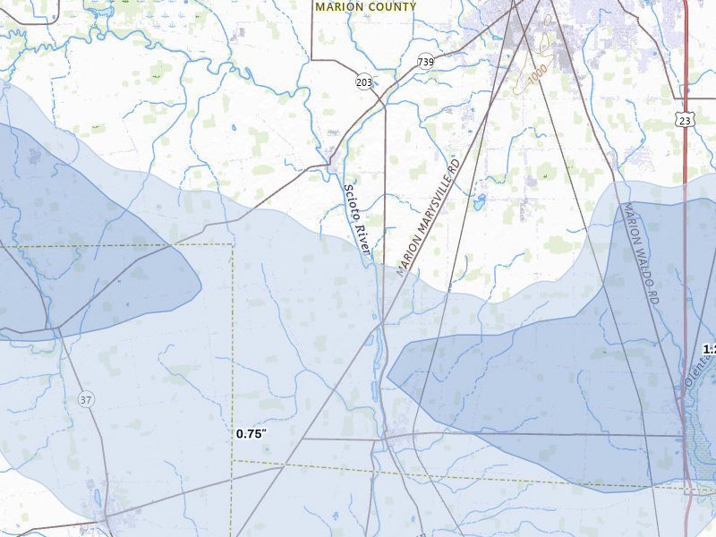NEXRAD radar-signature map of the hail storm over Prospect, OH on Mar 22, 2026
