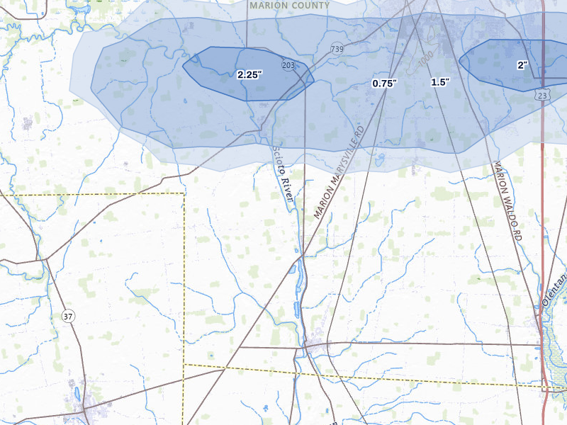NEXRAD radar-signature map of the hail storm over Prospect, OH on Apr 3, 2026