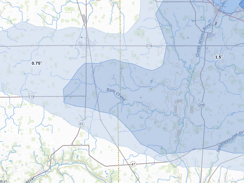 NEXRAD radar-signature map of the hail storm over Quincy, OH on Aug 10, 2026
