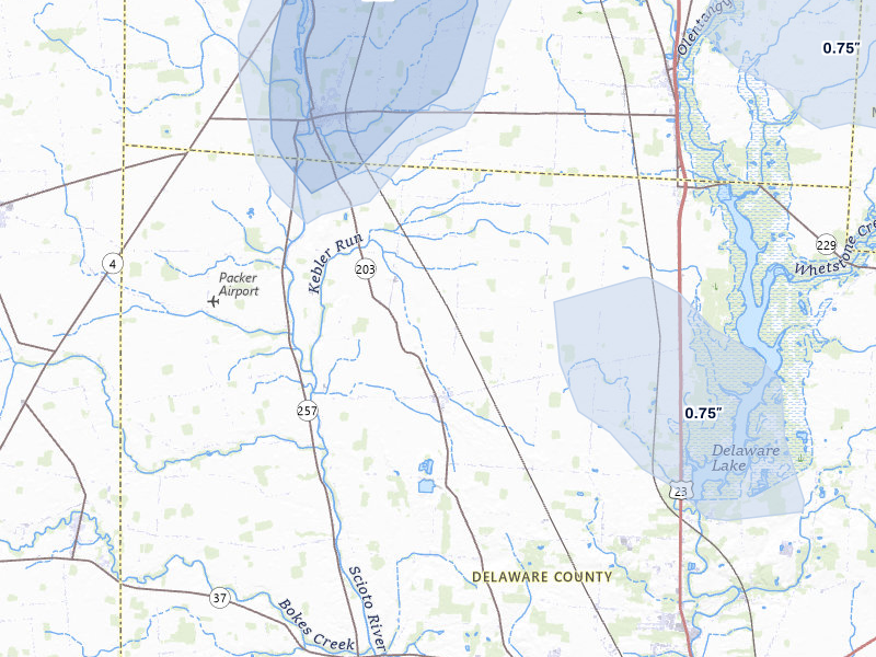 NEXRAD radar-signature map of the hail storm over Radnor, OH on Apr 22, 2026