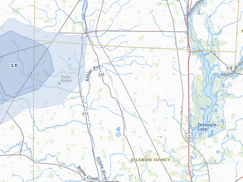 NEXRAD radar-signature map of the hail over Radnor, OH