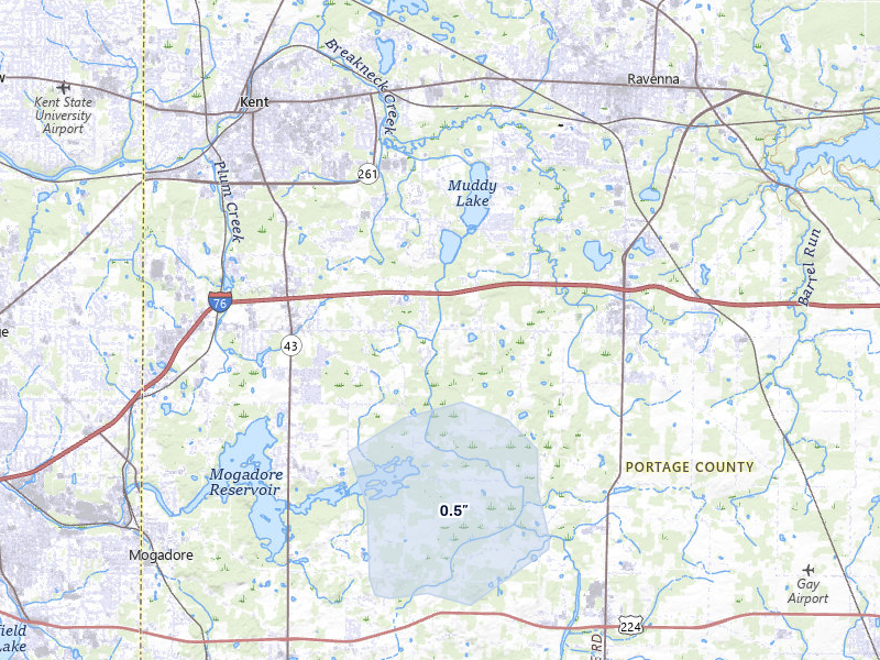 NEXRAD radar-signature map of the hail over Ravenna, OH