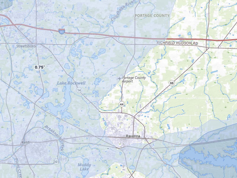 NEXRAD radar-signature map of the hail storm over Ravenna, OH on Aug 22, 2026
