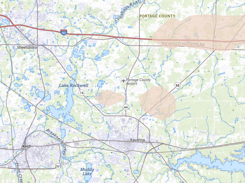Radar-estimated hail-size map of the storm over Ravenna, OH on Sep 2, 2026