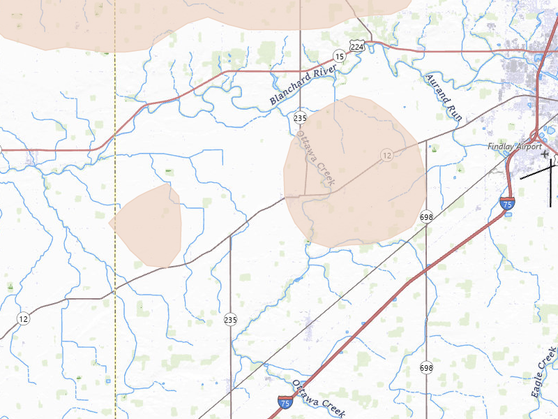 Radar-estimated hail-size map of the storm over Rawson, OH on Mar 26, 2026