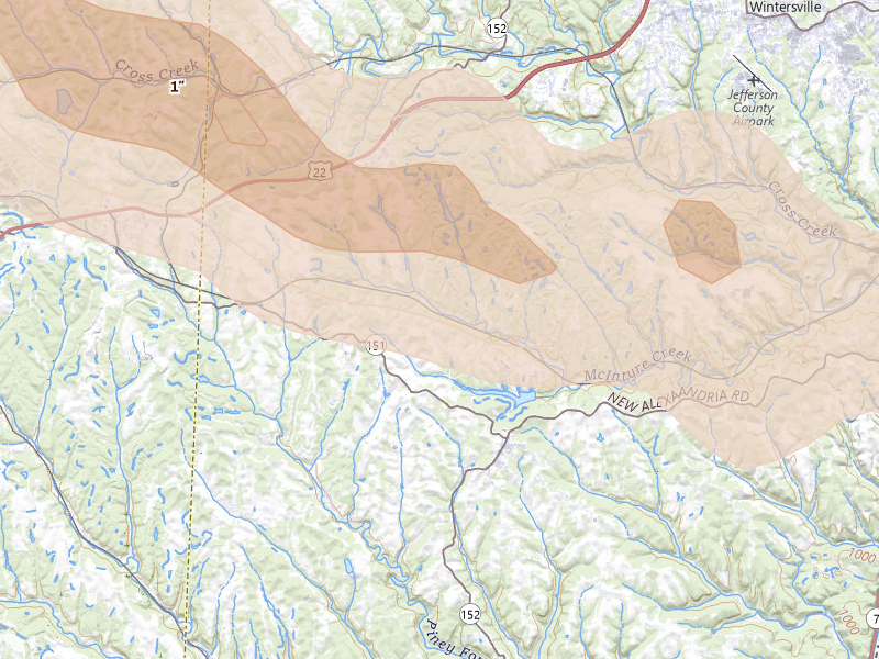 Radar-estimated hail-size map of the storm over Rayland, OH on Mar 26, 2026