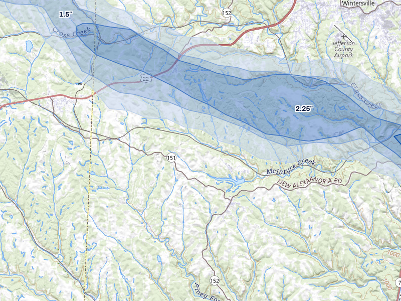 NEXRAD radar-signature map of the hail over Rayland, OH