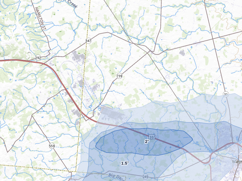 NEXRAD radar-signature map of the hail storm over Raymond, OH on May 16, 2026