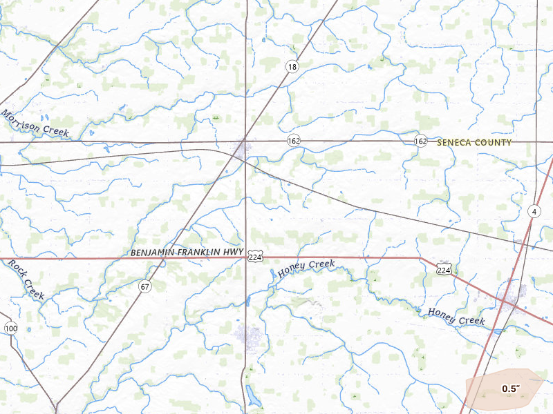 Radar-estimated hail-size map of the storm over Republic, OH on Mar 31, 2026