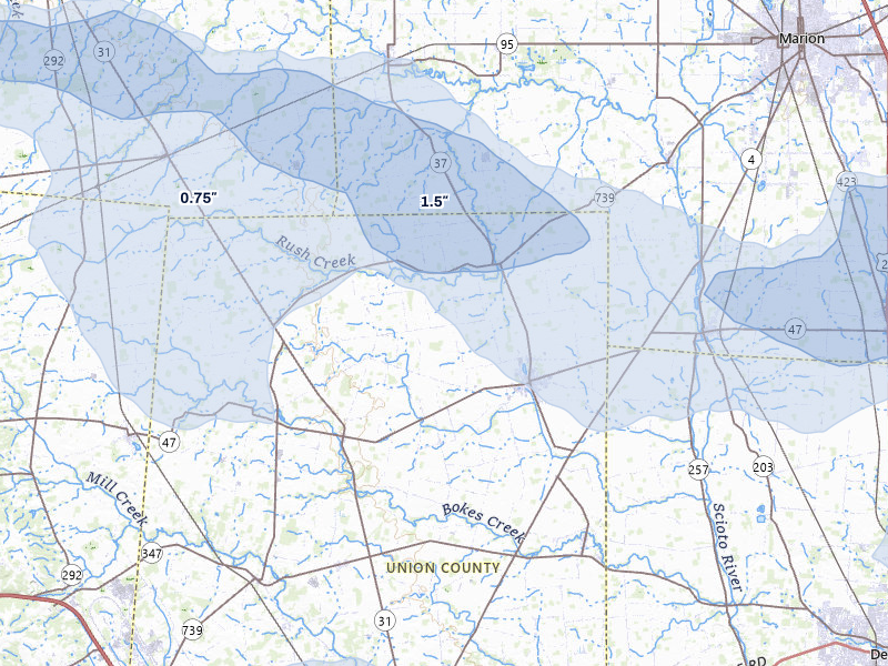 NEXRAD radar-signature map of the hail storm over Richwood, OH on Mar 22, 2026