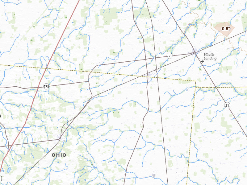 Radar-estimated hail-size map of the storm over Ridgeway, OH on Mar 22, 2026