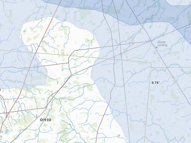 NEXRAD radar-signature map of the hail storm over Ridgeway, OH on Mar 22, 2026