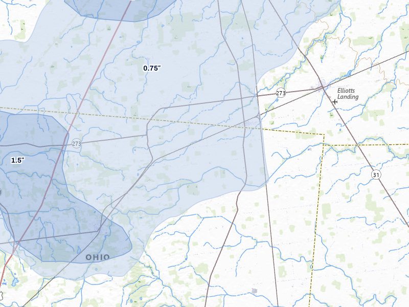 NEXRAD radar-signature map of the hail storm over Ridgeway, OH on Jun 6, 2026