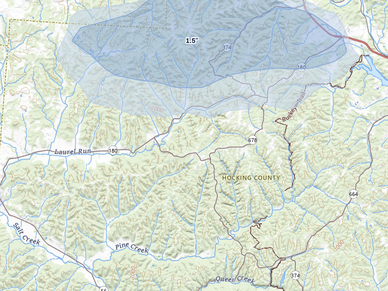NEXRAD radar-signature map of the hail storm over Rockbridge, OH on Apr 1, 2026