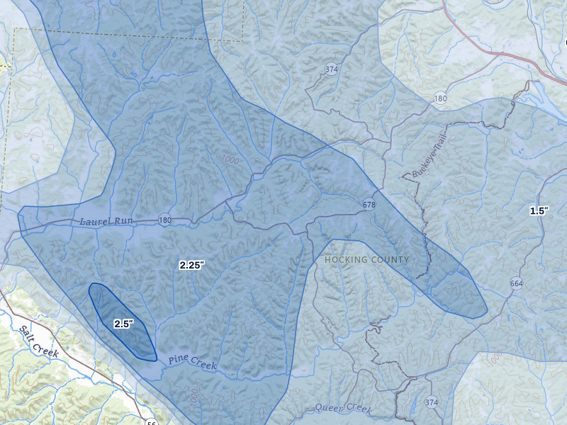 NEXRAD radar-signature map of the hail storm over Rockbridge, OH on Aug 10, 2026