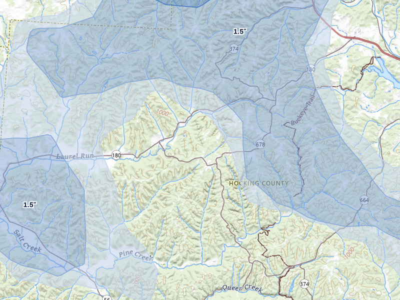 NEXRAD radar-signature map of the hail storm over Rockbridge, OH on Aug 11, 2026
