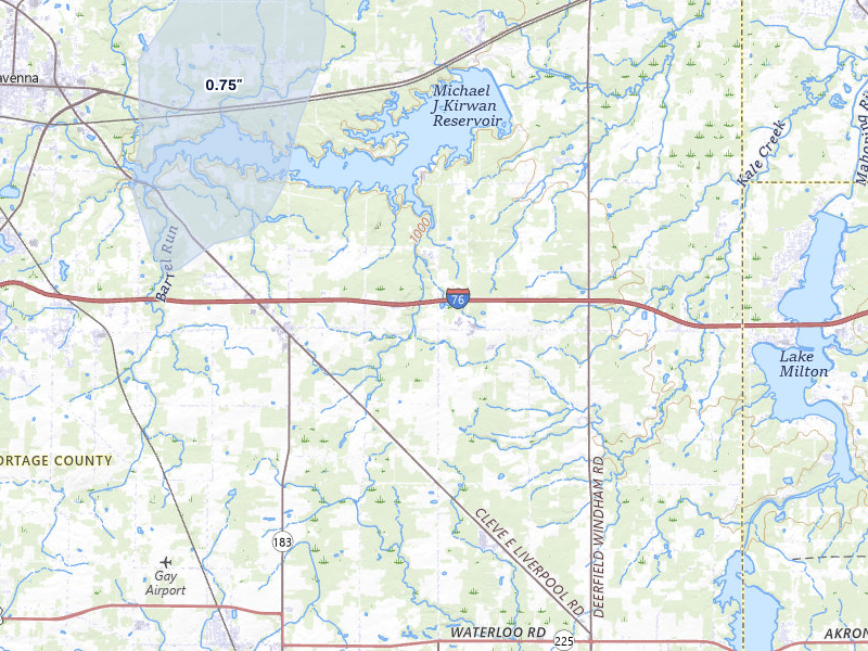 NEXRAD radar-signature map of the hail storm over Rootstown, OH on Apr 23, 2026