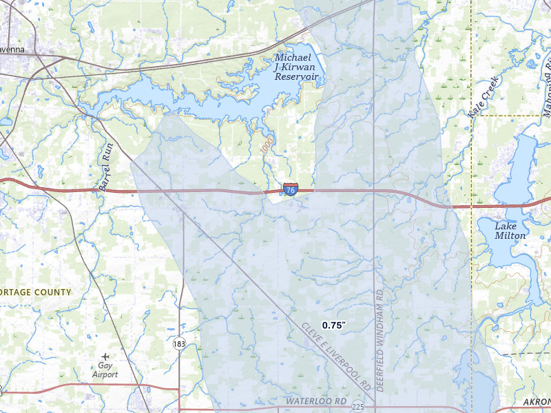 NEXRAD radar-signature map of the hail storm over Rootstown, OH on May 13, 2026