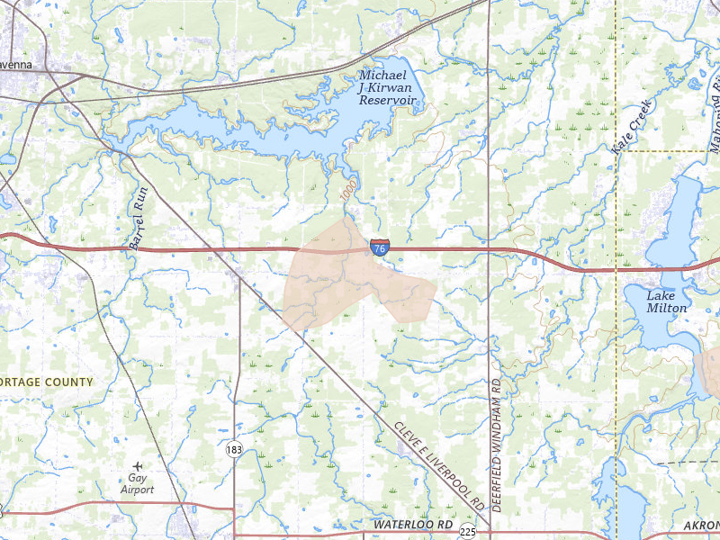 Radar-estimated hail-size map of the storm over Rootstown, OH on Jul 5, 2026
