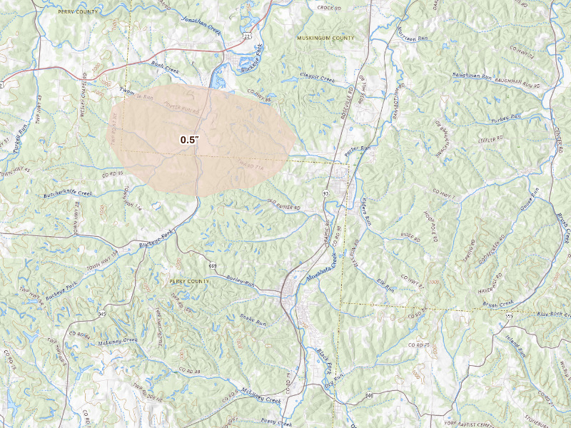Radar-estimated hail-size map of the storm over Roseville, OH