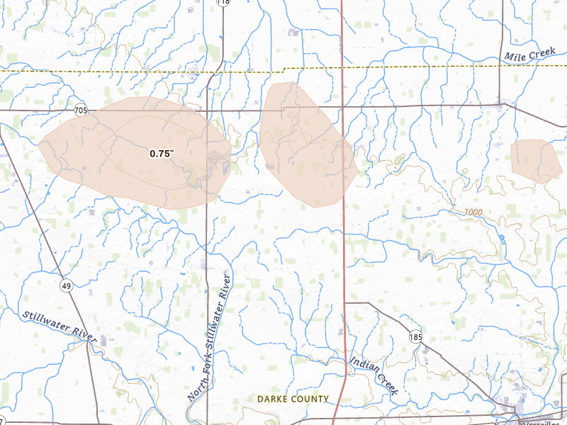 Radar-estimated hail-size map of the storm over Rossburg, OH on Jun 6, 2026