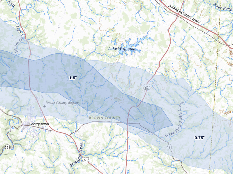 NEXRAD radar-signature map of the hail over Russellville, OH
