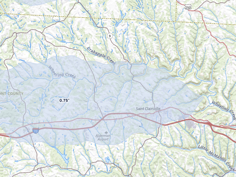 NEXRAD radar-signature map of the hail storm over Saint Clairsville, OH on Jun 6, 2026