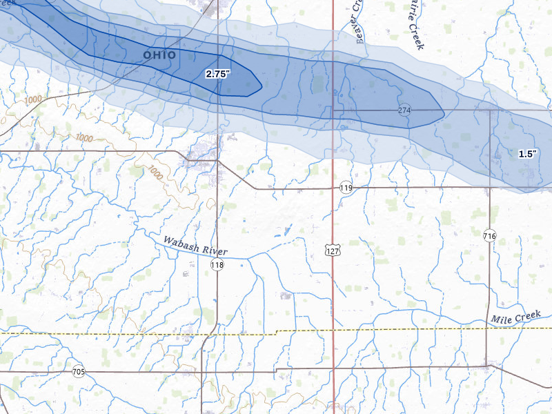 NEXRAD radar-signature map of the hail over Saint Henry, OH