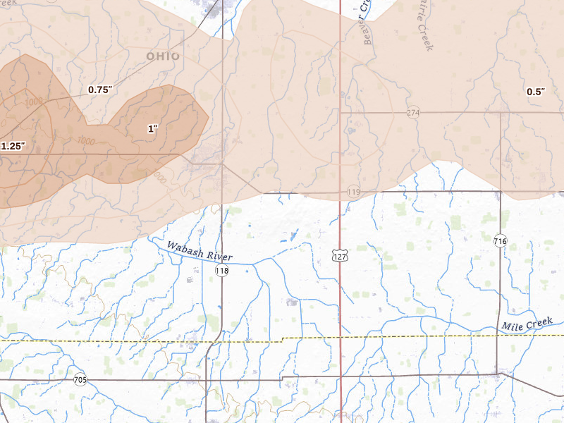 Radar-estimated hail-size map of the storm over Saint Henry, OH