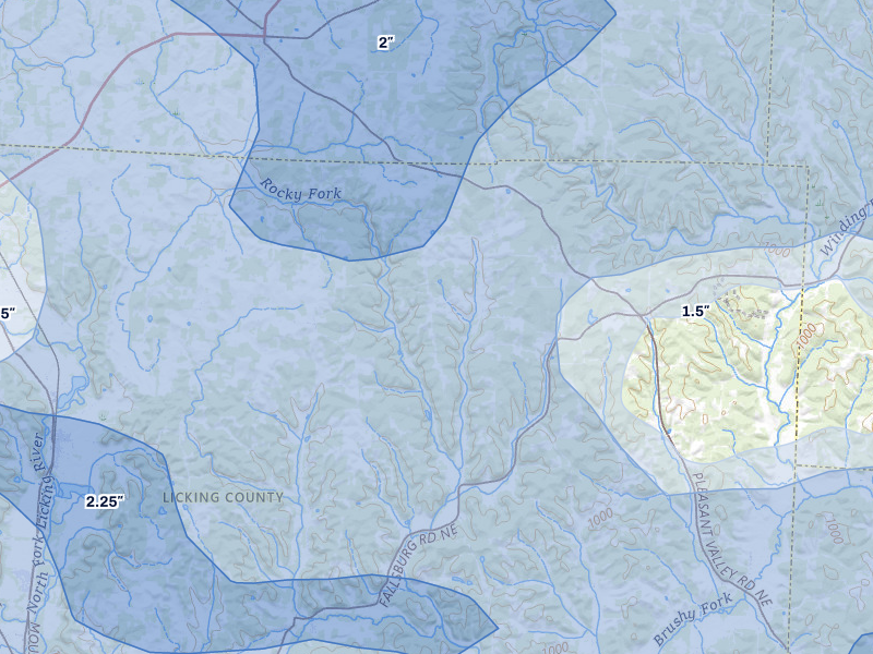NEXRAD radar-signature map of the hail storm over Saint Louisville, OH on Mar 22, 2026