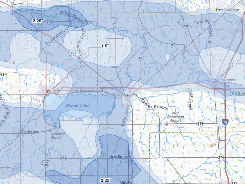 NEXRAD radar-signature map of the hail storm over Saint Marys, OH on Mar 22, 2026