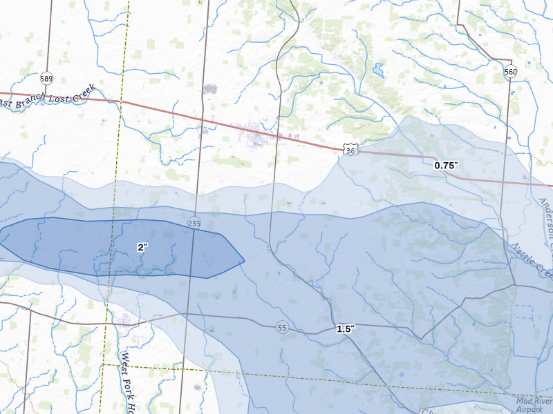 NEXRAD radar-signature map of the hail storm over Saint Paris, OH on Mar 22, 2026
