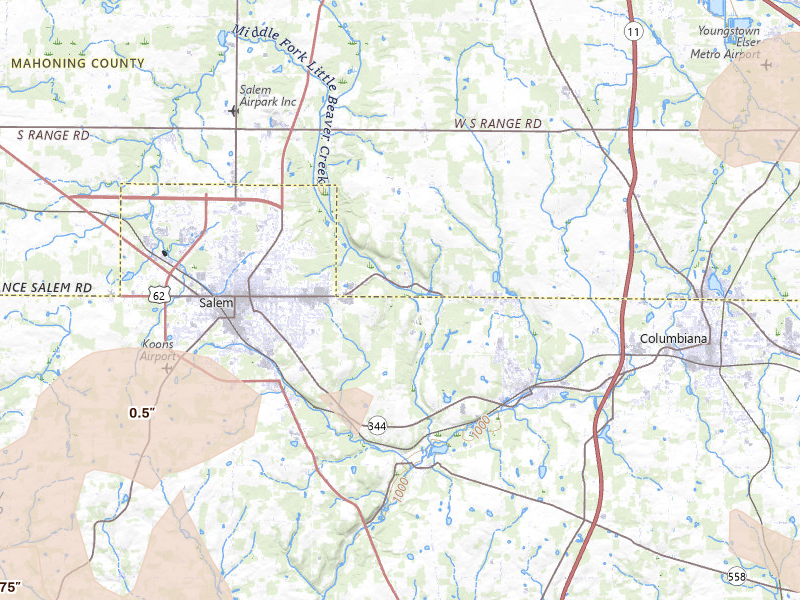 Radar-estimated hail-size map of the storm over Salem, OH