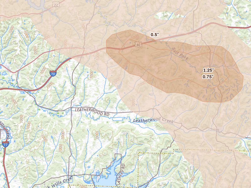 Radar-estimated hail-size map of the storm over Salesville, OH on Jun 6, 2026
