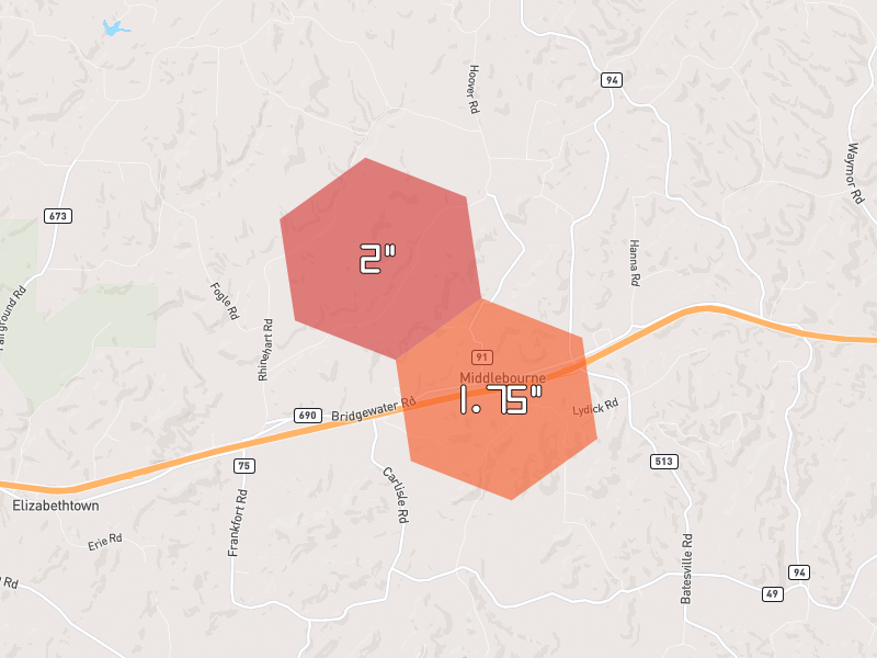 Hail map of Salesville, OH on Jun 6, 2026, hail up to 2"