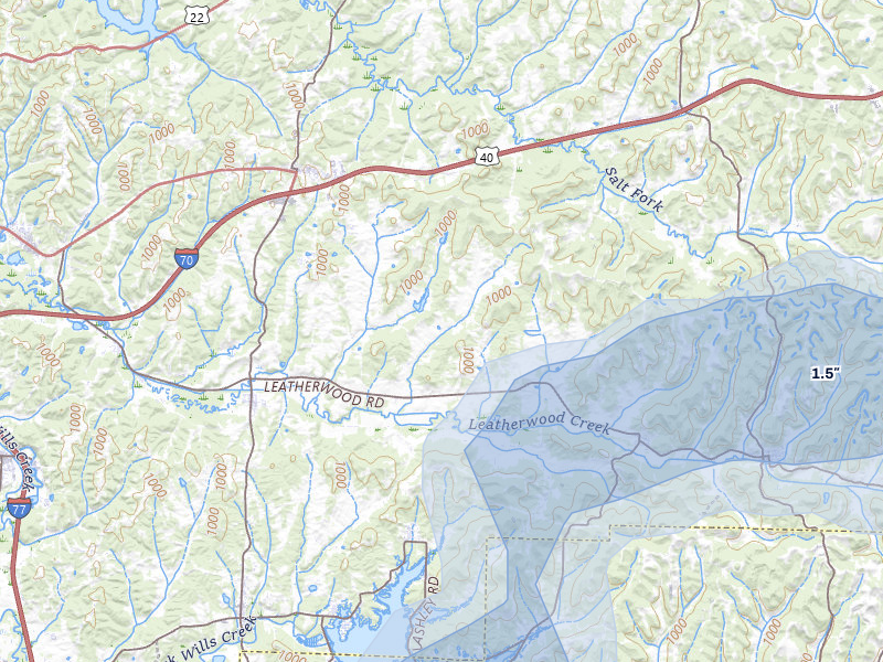 NEXRAD radar-signature map of the hail over Salesville, OH