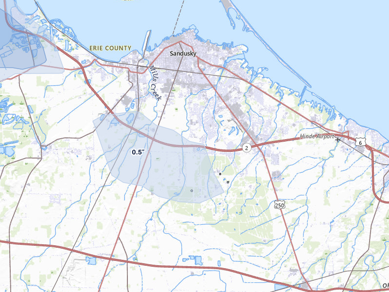 NEXRAD radar-signature map of the hail over Sandusky, OH