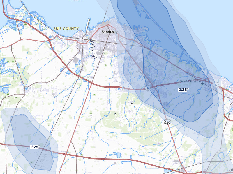 NEXRAD radar-signature map of the hail storm over Sandusky, OH on Jun 6, 2026