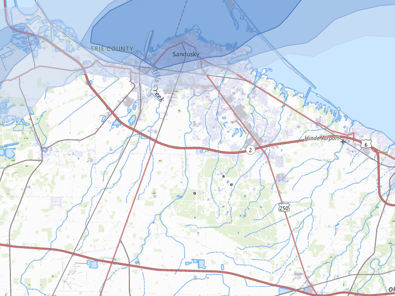 NEXRAD radar-signature map of the hail storm over Sandusky, OH on Jul 3, 2026
